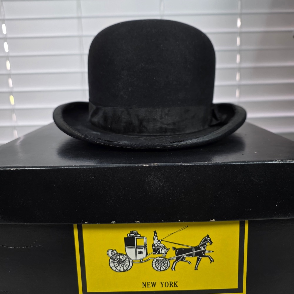 Chestergate Bowler Hat Mens 7 1/8 Black Vintage Derby Felt Rounded Crown Hat 20s
